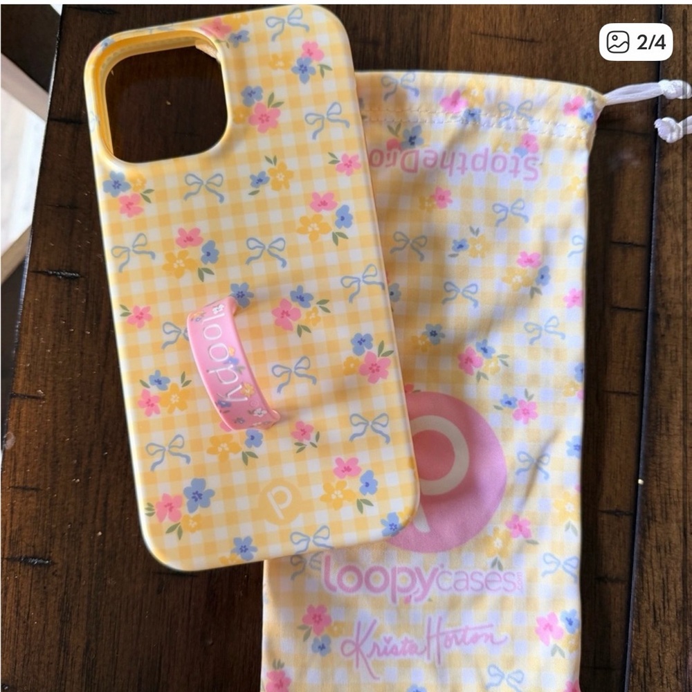 Loopy Case Yellow Gingham Floral iPhone Case with Pink Loopy Grip